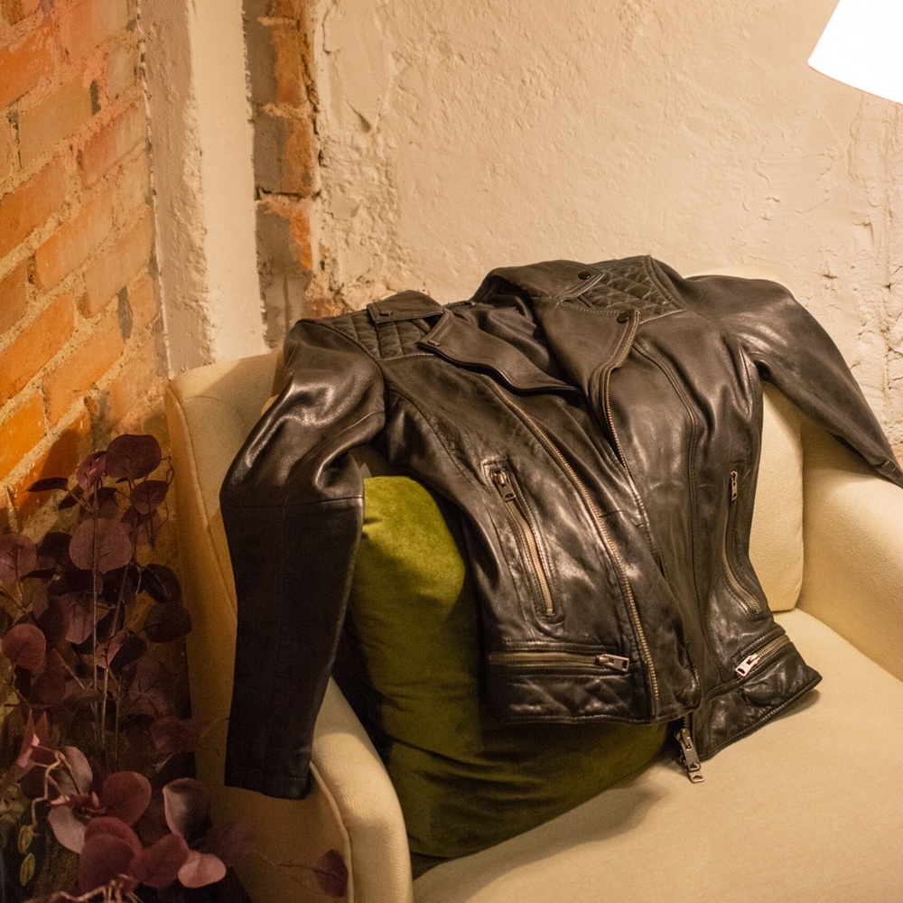 All-Saints Conroy Black Leather Jacket. Size XS